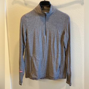 Lululemon Light Gray 3/4 Zip Top w/ Pink Detail Sz 12. MSRP approx $98.